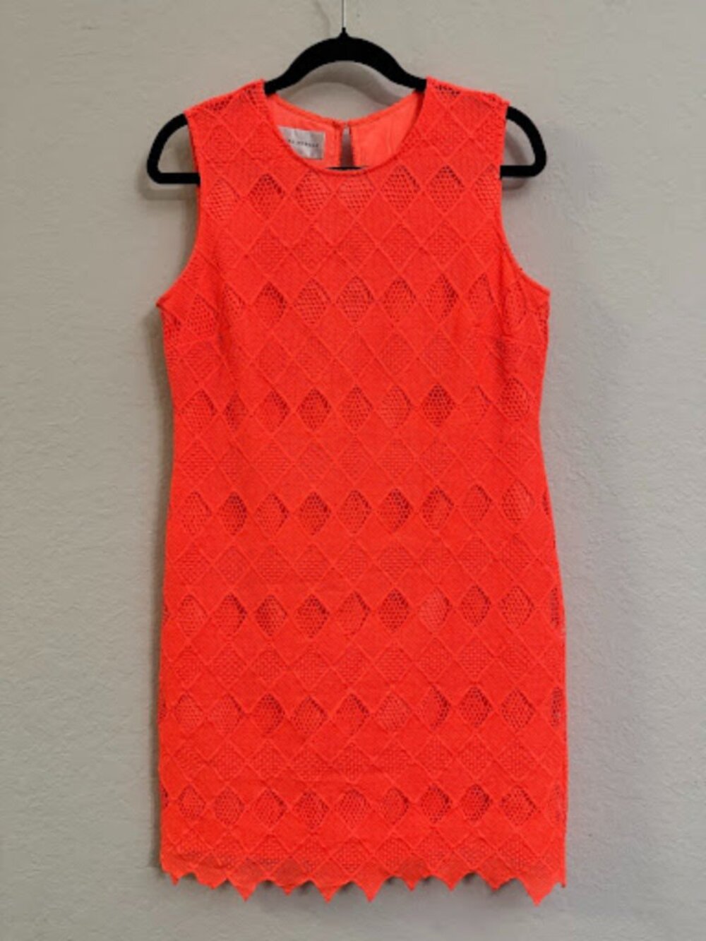 Donna Morgan Neon Orange Diamond Crochet Lace Shift Dress Size 6